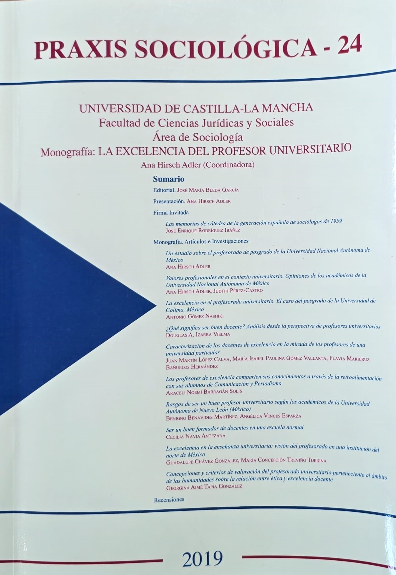 Portada del número 24 correspondiente al año 2019 de la Revista Praxis Sociológica