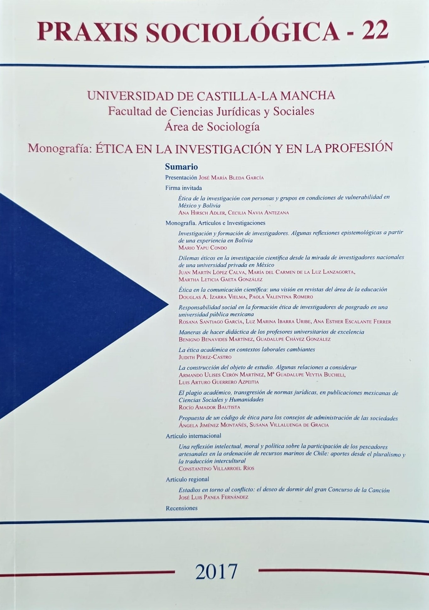 Portada del número 22 correspondiente al año 2017 de la Revista Praxis Sociológica