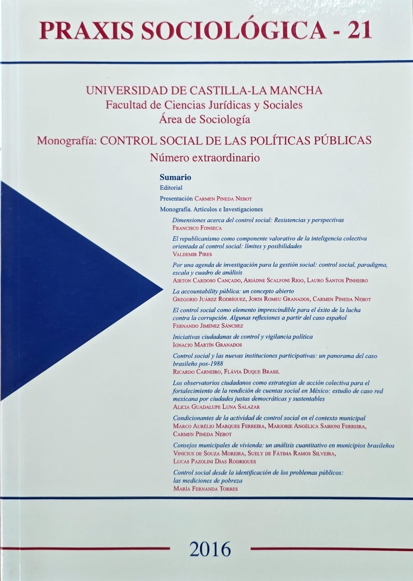 Portada del número 21 correspondiente al año 2016 de la Revista Praxis Sociológica