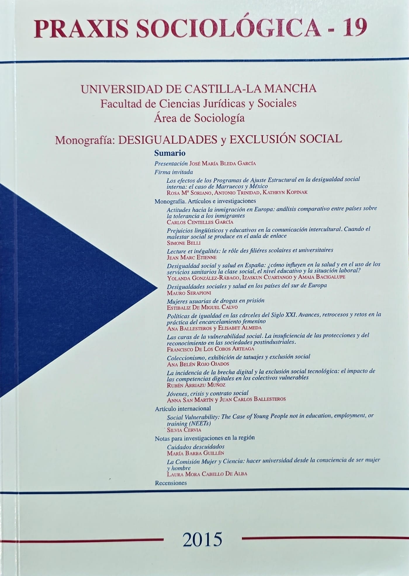 Portada del número 19 correspondiente al año 2015 de la Revista Praxis Sociológica