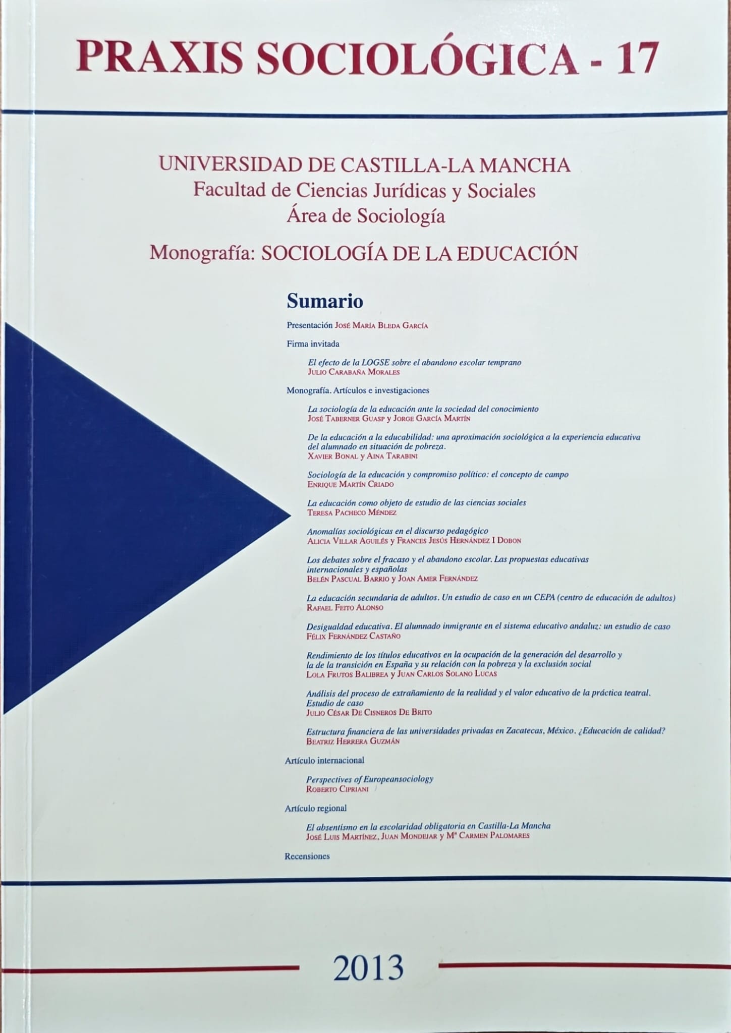 Portada del número 17 correspondiente al año 2013 de la Revista Praxis Sociológica