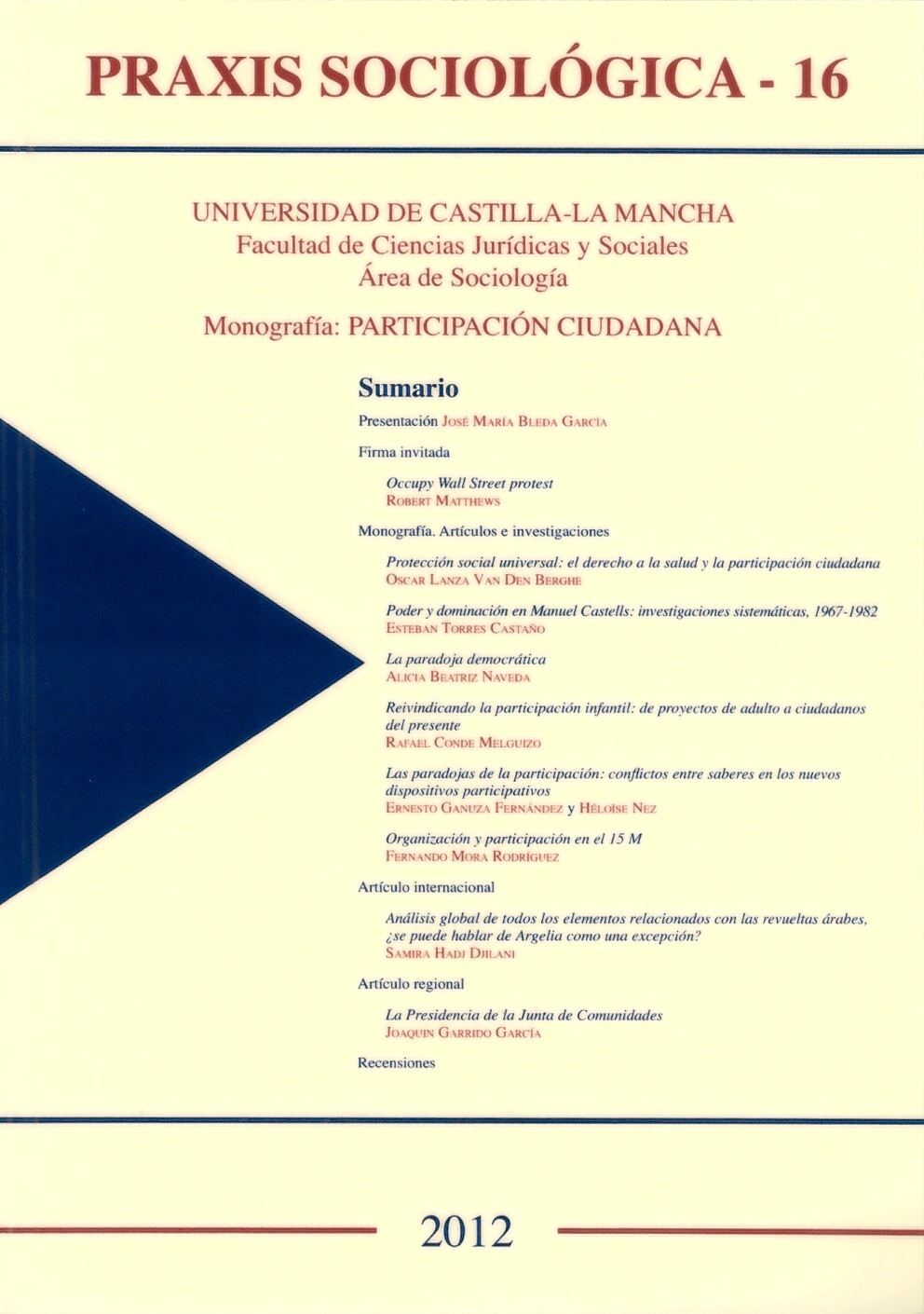 Portada del número 16 correspondiente al año 2011 de la Revista Praxis Sociológica